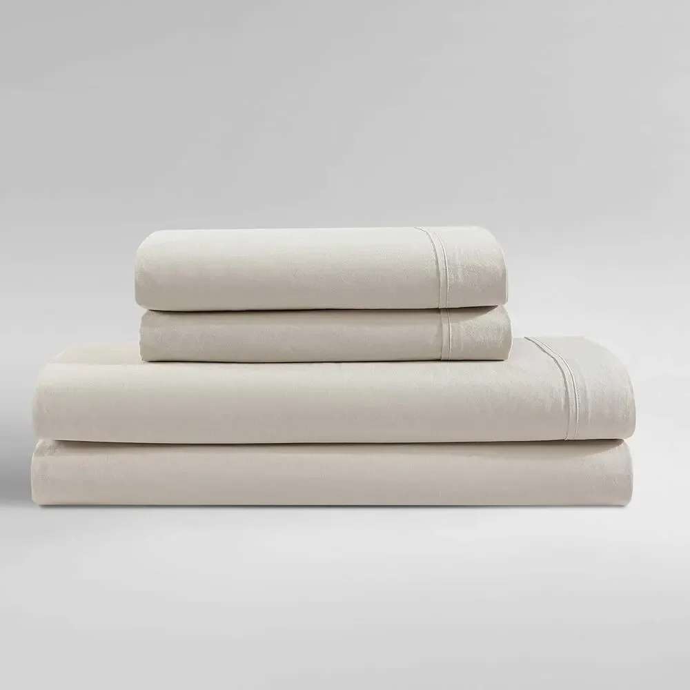 Calvin Klein Twin 3 Piece Sheet Set Beige Washed Percale 200TC Cotton NEW